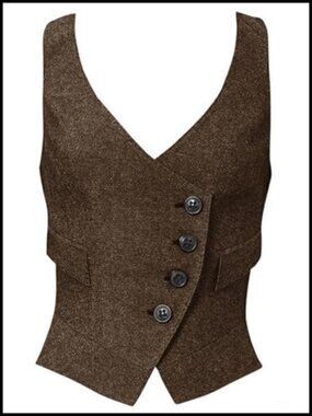Vintage Herringbone Tweed Waistcoat for Women Slim Fit Suit Vest Sleeveless